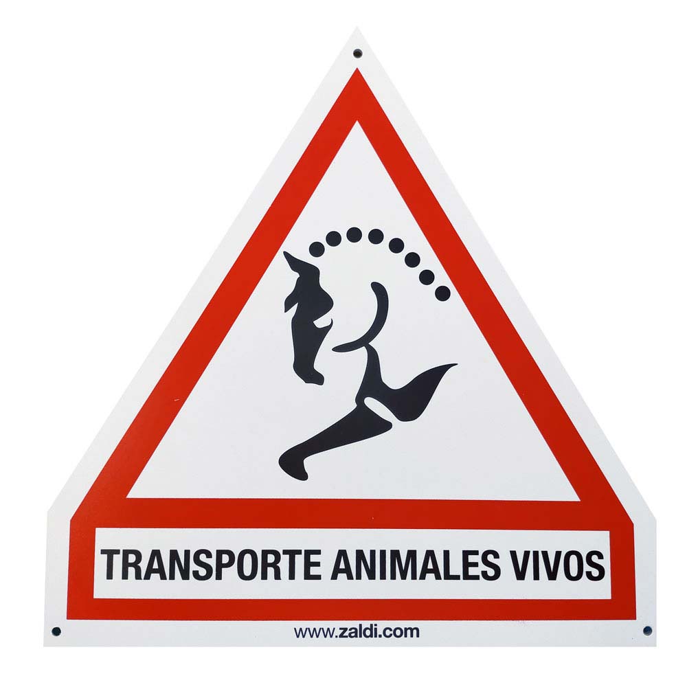 Placa triangular de trânsito com aviso de transporte de animais vivos