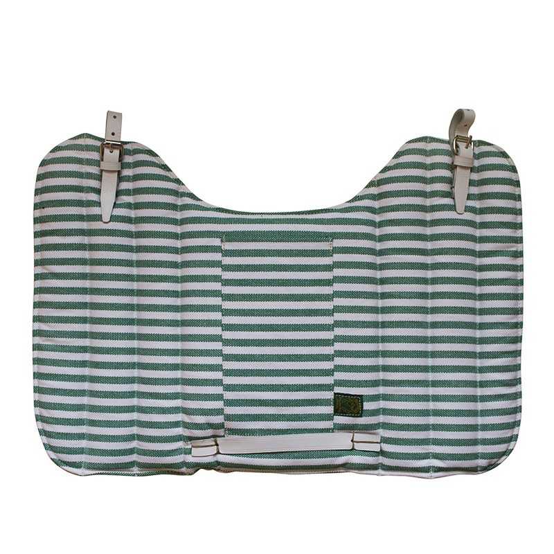 Almofada de suporte para bebé riscada verde e branca com fivelas