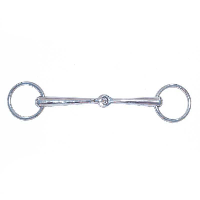 Freio metálico prateado com duas argolas e elo central