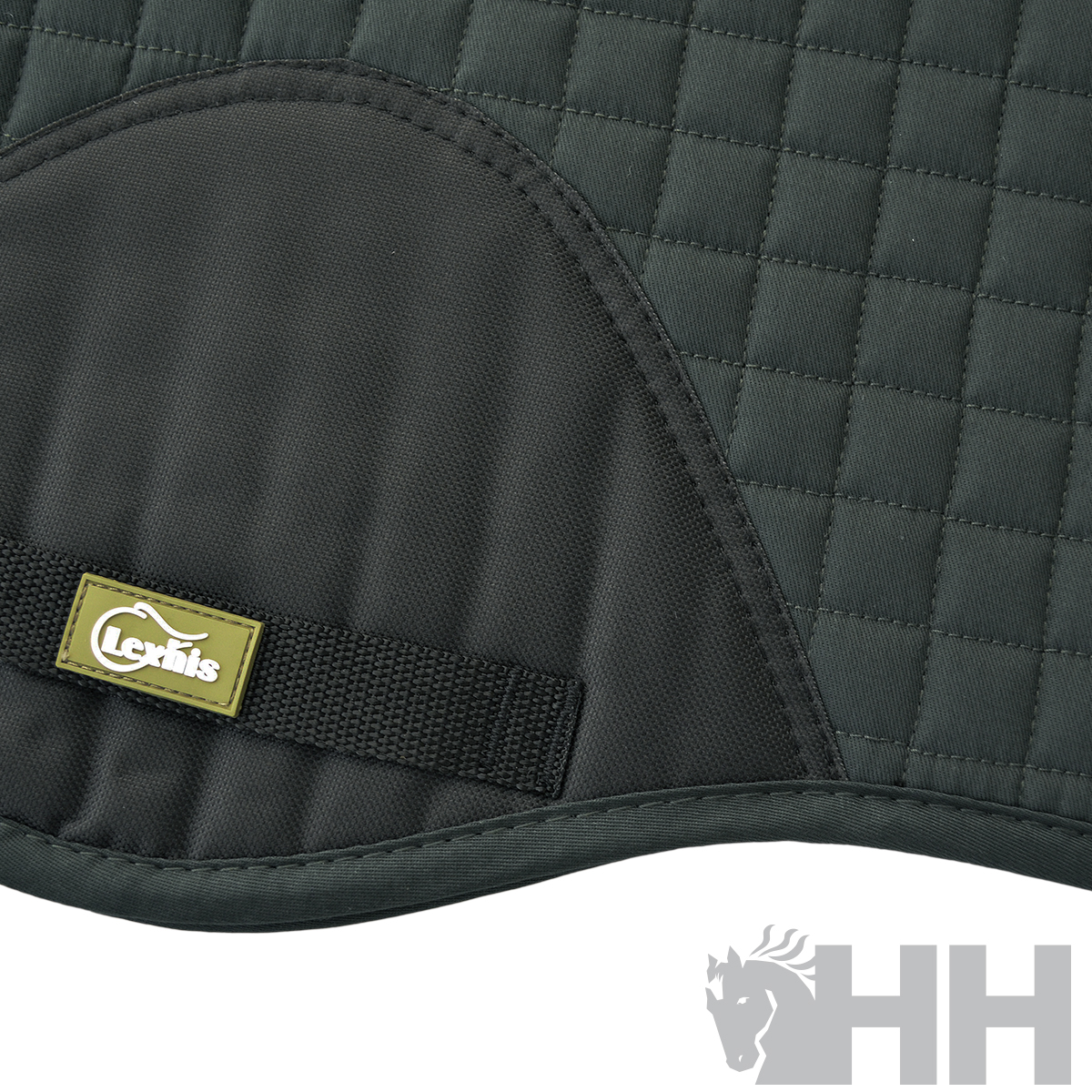 Manta para cavalo cinza escuro com padrão acolchoado e etiqueta Lexhis