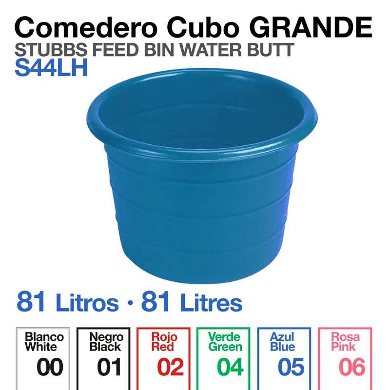 Comedero Cubo Grande azul de 81 litros com opções de cores em espanhol e inglês