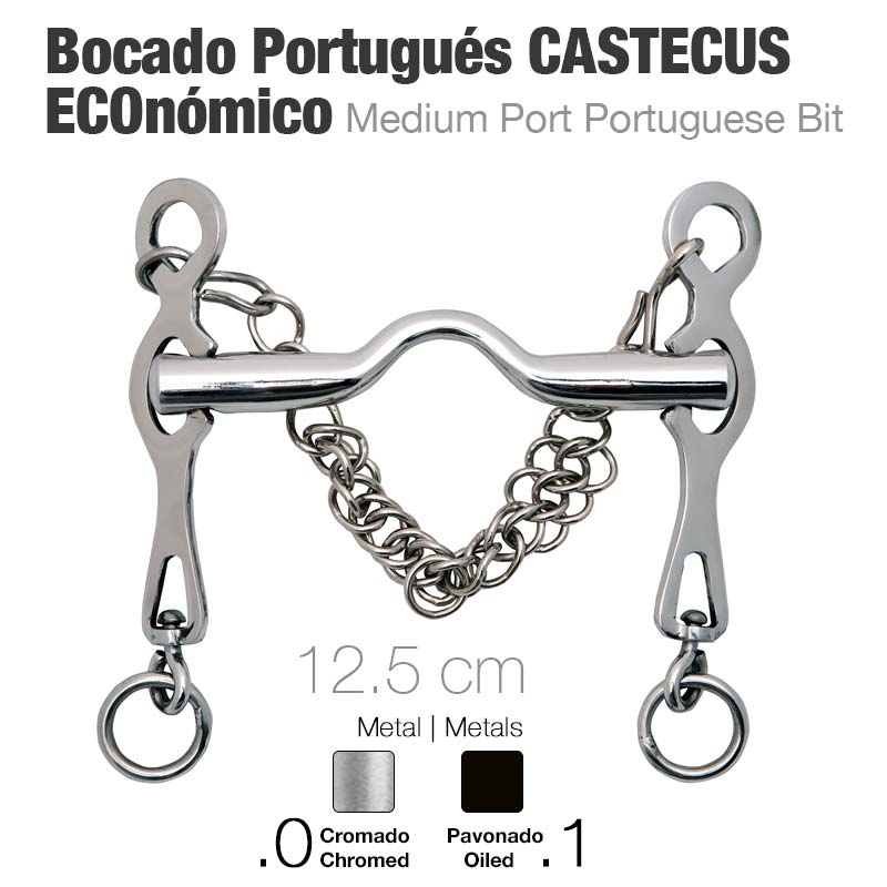 Freio metálico cromado ou pavonado para cavalo com corrente, 12,5 cm