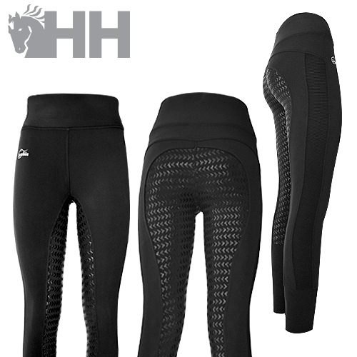 Calças de equitação pretas com painéis texturizados e logotipo HH
