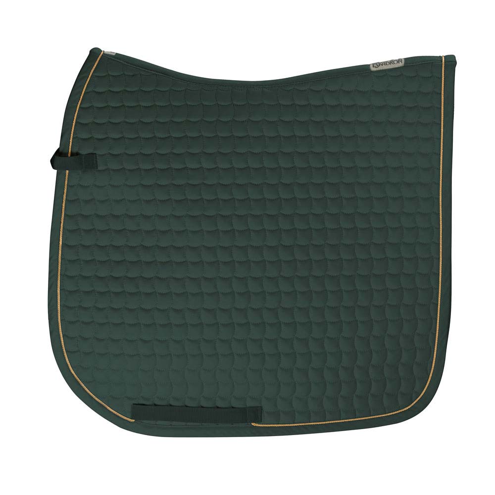 Almofada para sela de cavalo verde escura com padrão de escamas e ribete castanho