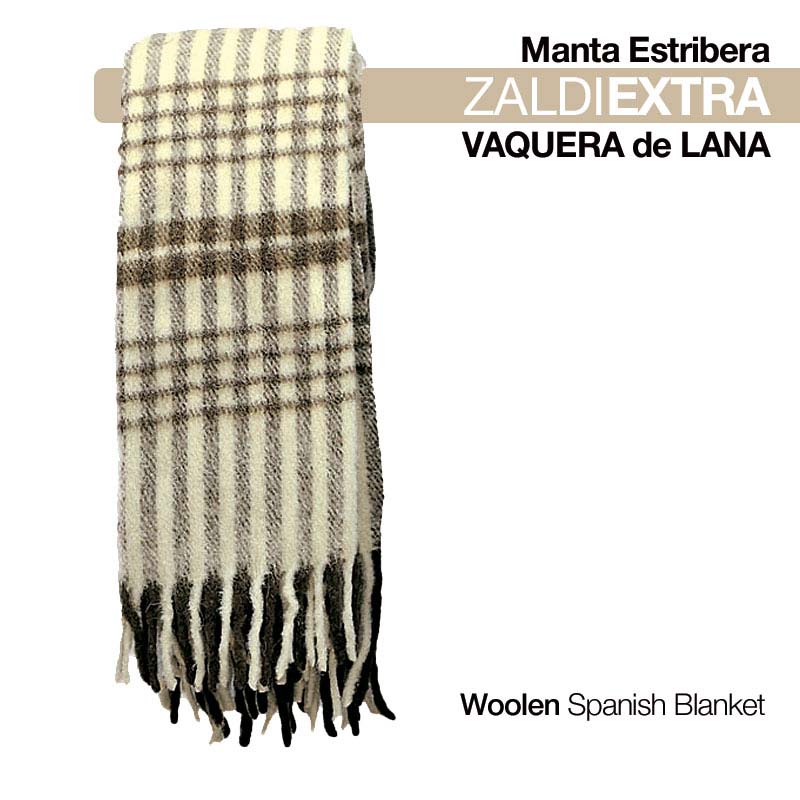 Manta estribera ZALDIEXTRA em lã com padrão aos quadrados e franjas
