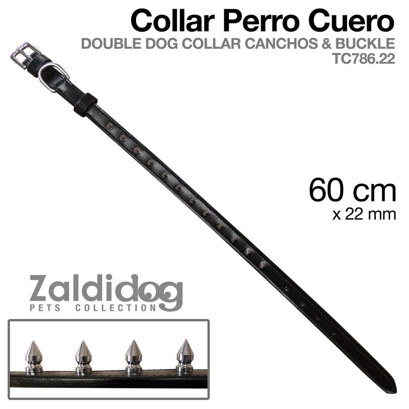 Coleira para cão de couro preta com tachas metálicas e fivela prateada