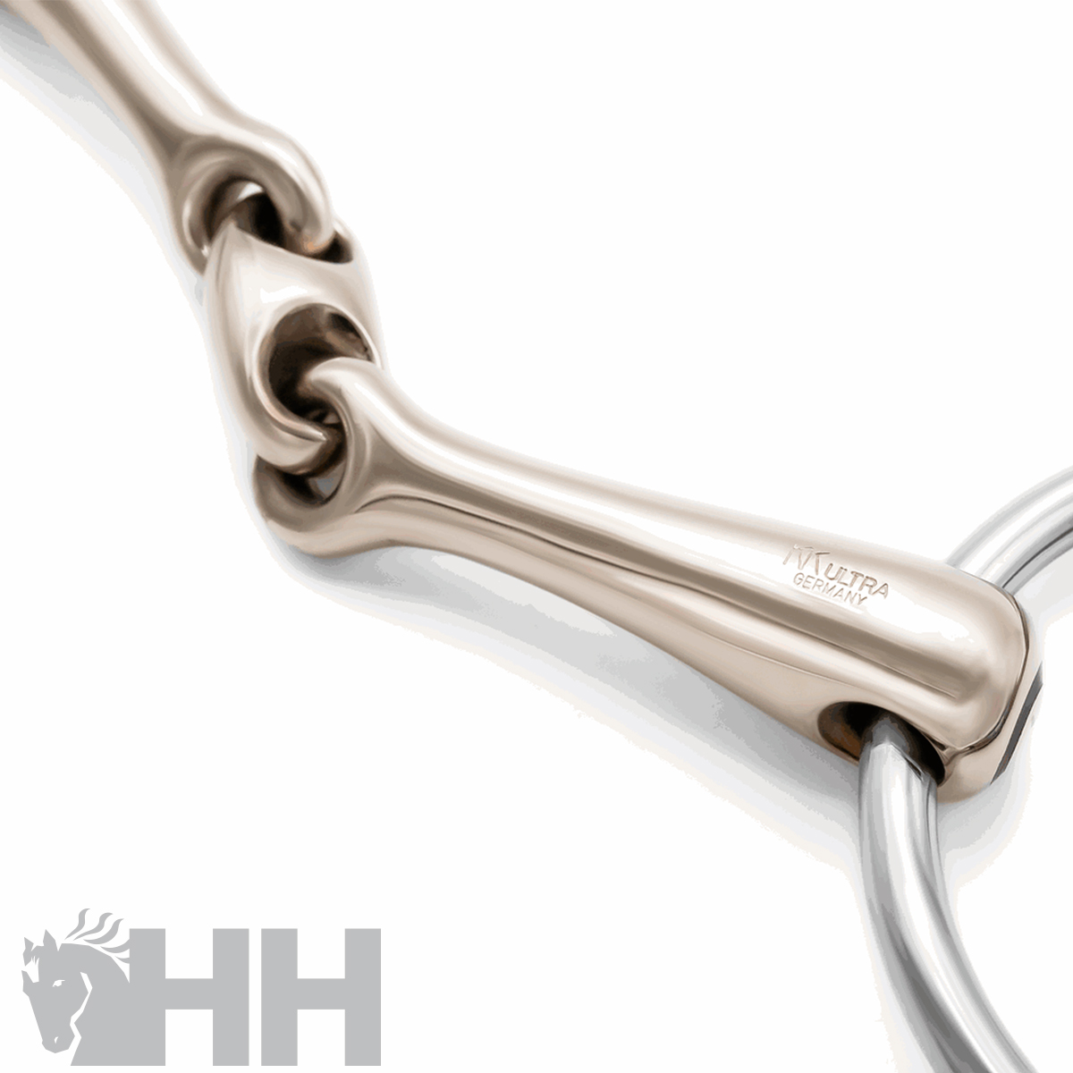 Freio metálico prateado polido com gravação Ultra Bitless