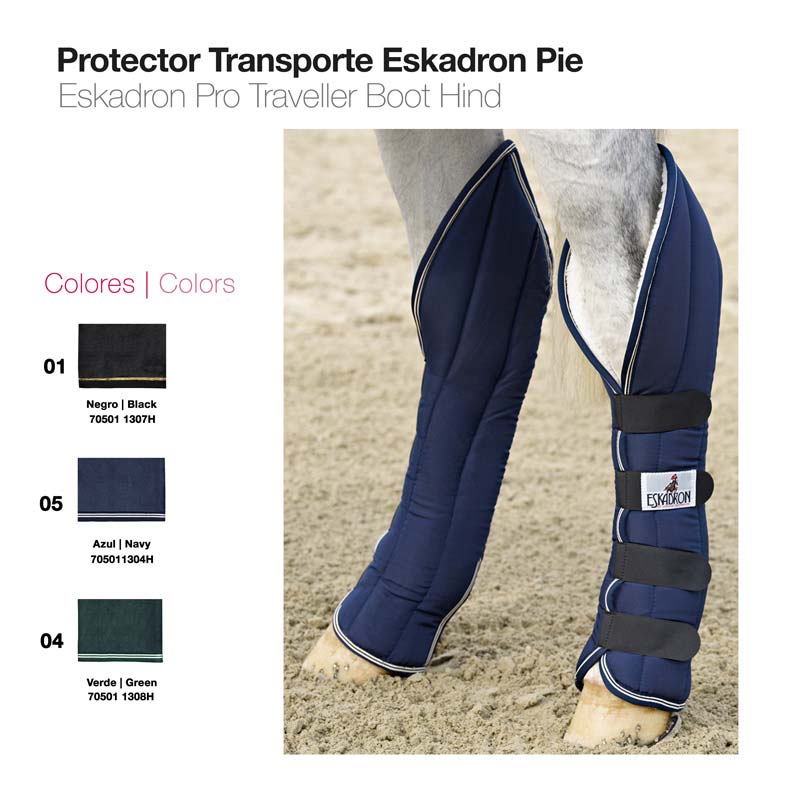 Protector de transporte azul marinho para patas traseiras de cavalo com três tiras velcro