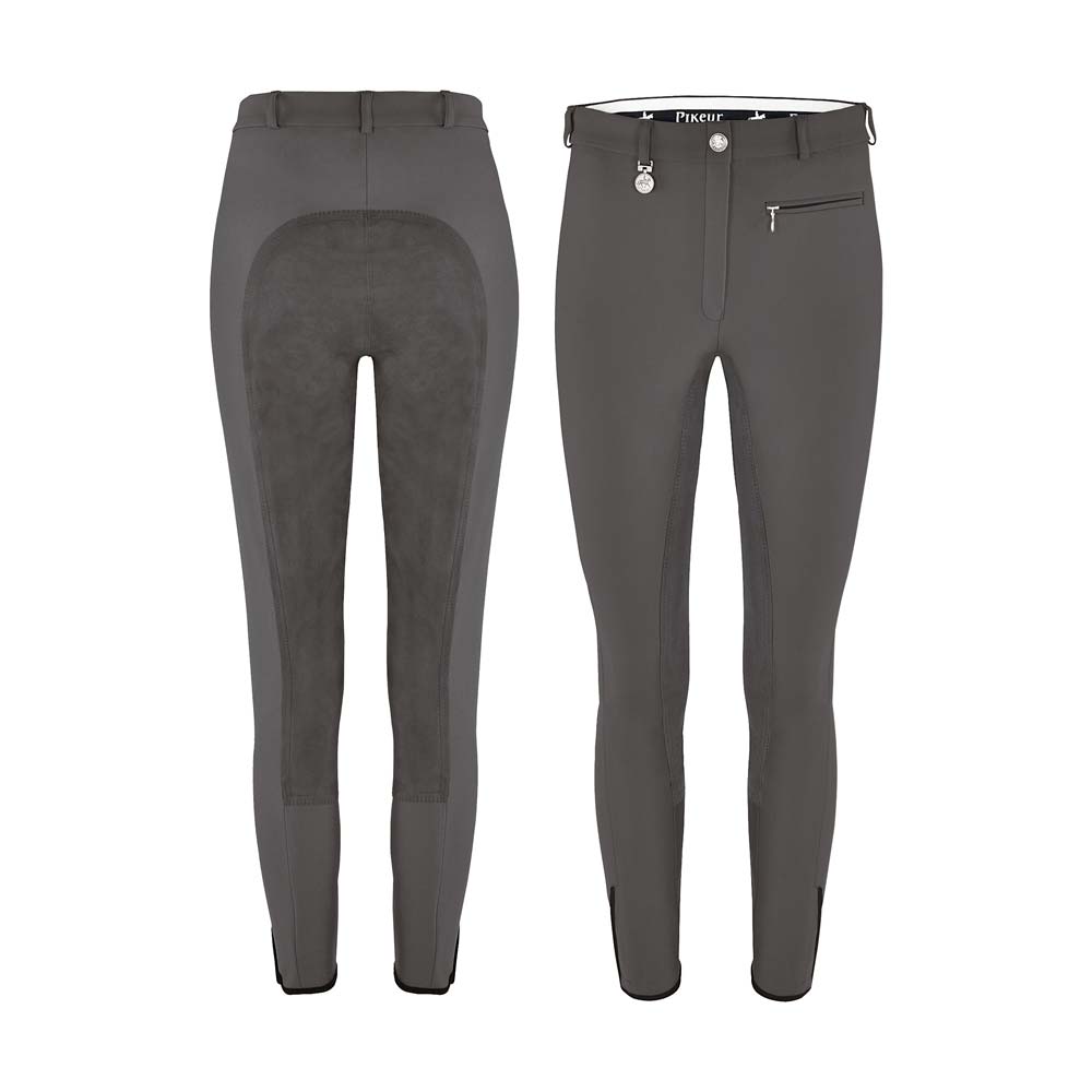 Calças de equitação cinzentas com reforço atrás e bolso zíper