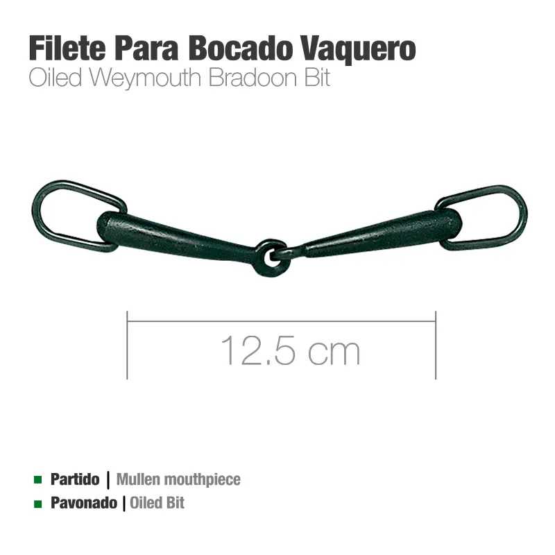 Filete para bocado vaquero em metal oleado com 12,5 cm de comprimento