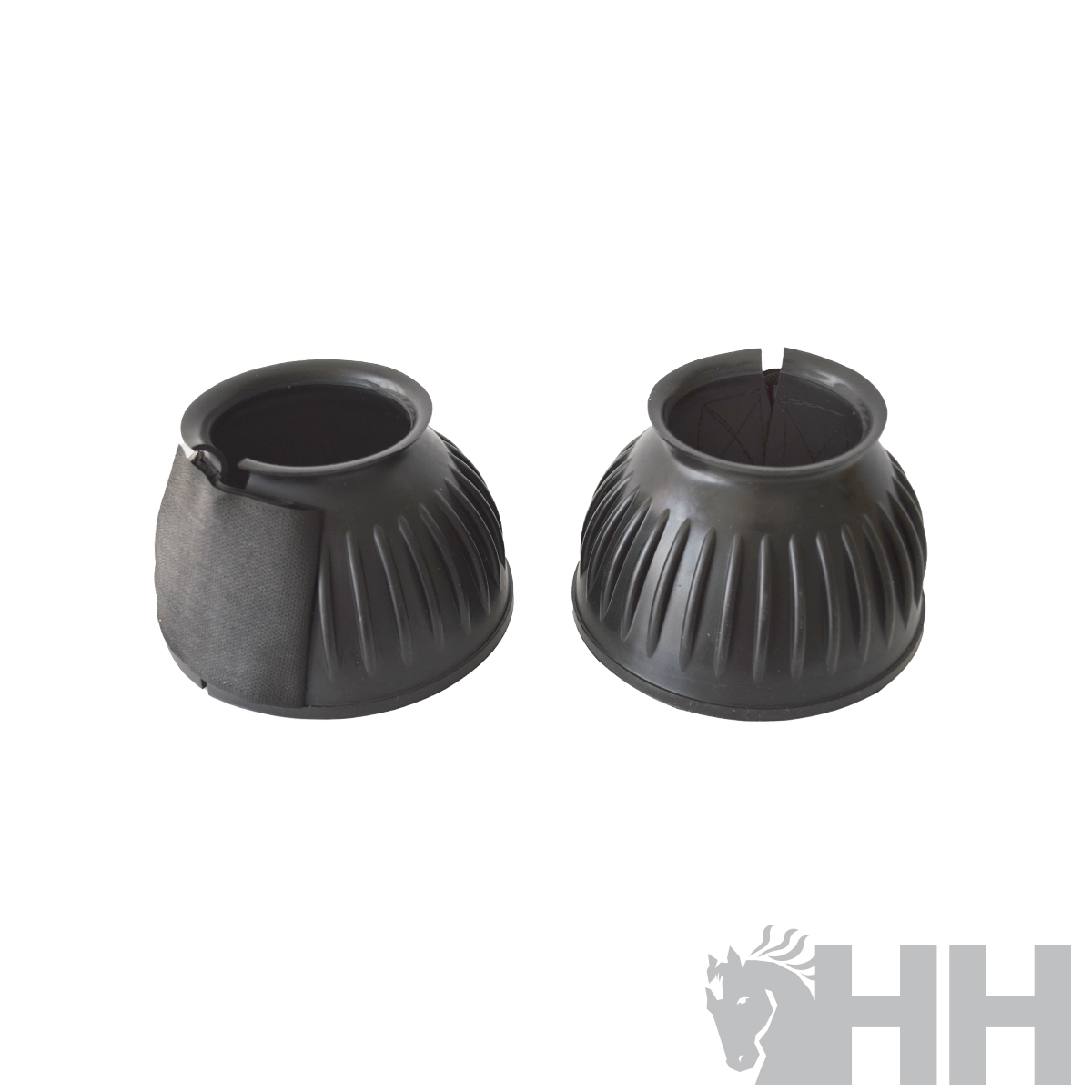 Campanas protectoras pretas para cascos de cavalos com fechos de velcro