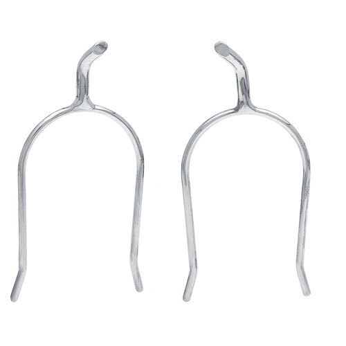 Par de esporas de metal prateado com gancho curvo