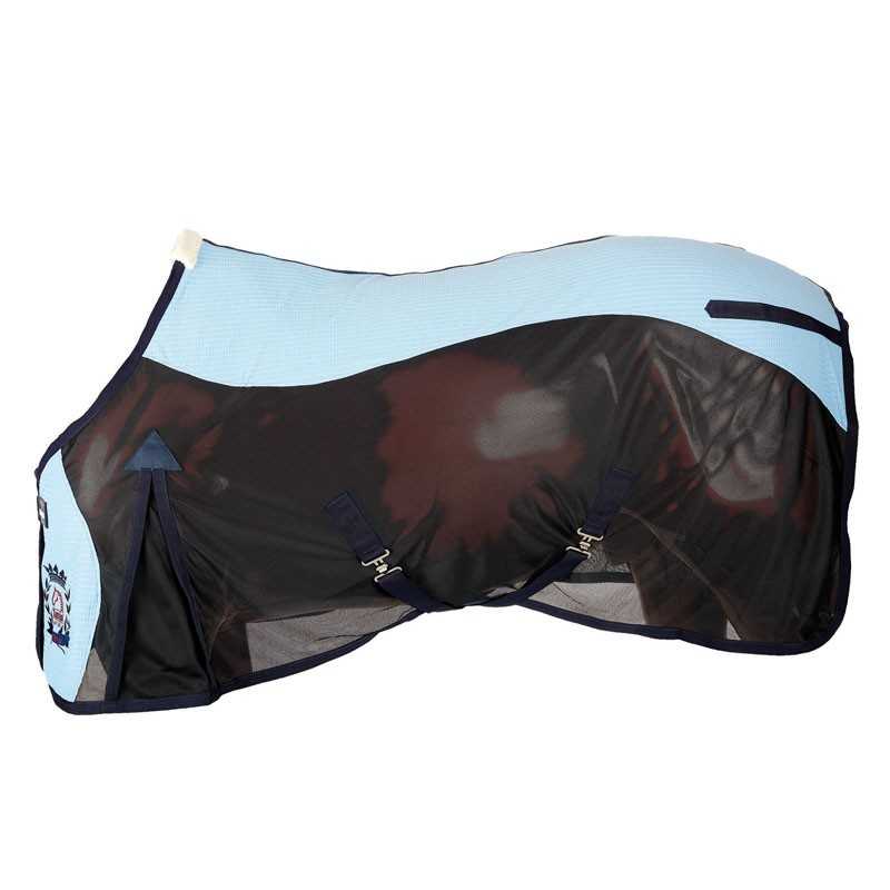 Manta para cavalo preta e azul claro em tecido leve e malha