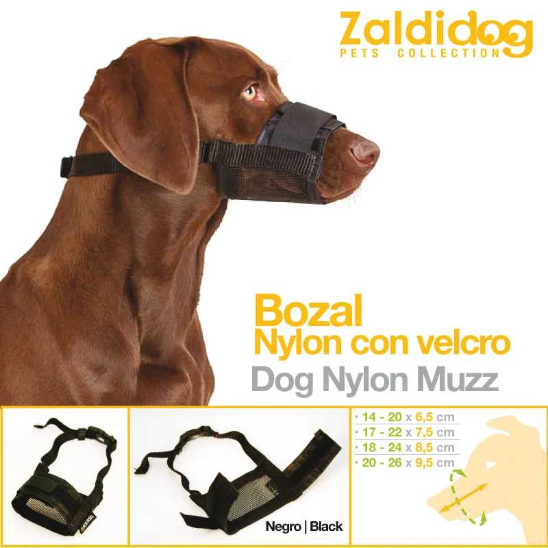 Cão castanho com bozal preto de nylon com velcro ZaldiDog