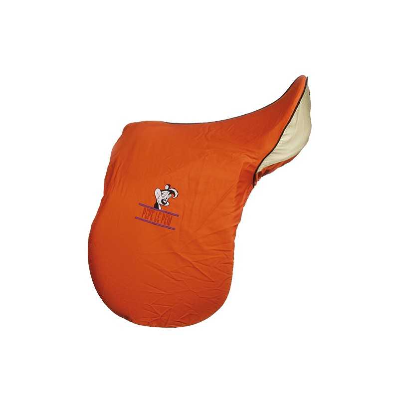 Capa laranja para sela de equitação com bordado e interior bege