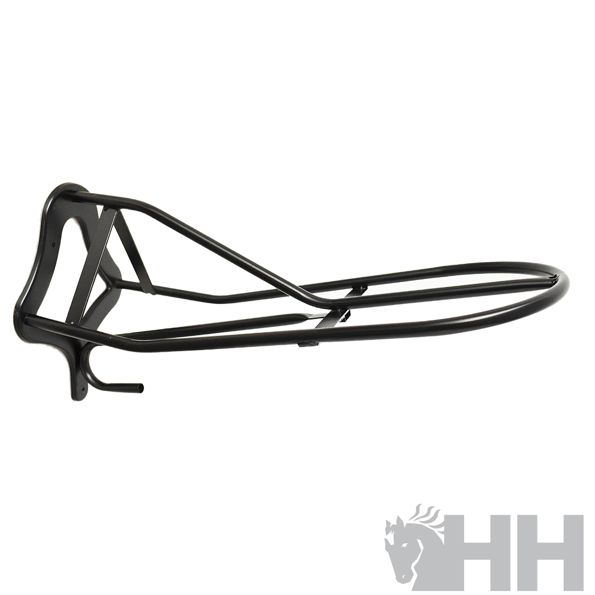 Estrutura metálica preta para selim de bicicleta com suporte traseiro