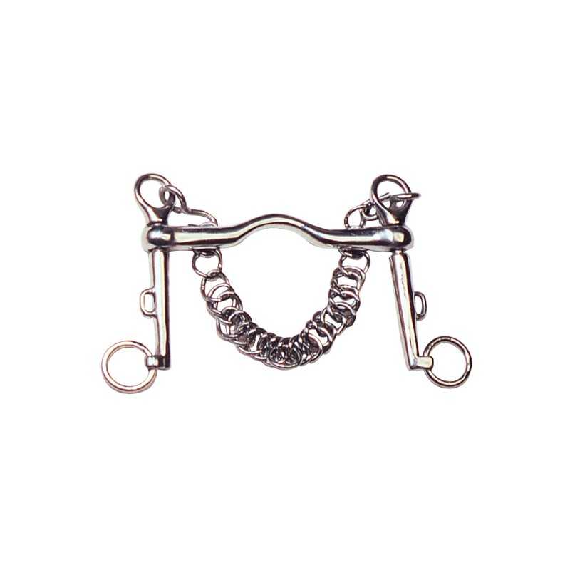 Freio metálico com corrente central em fundo branco