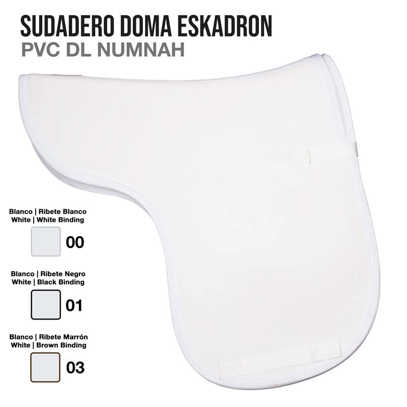 Produto sudadero branco para sela com rebordos coloridos e texto explicativo ao lado