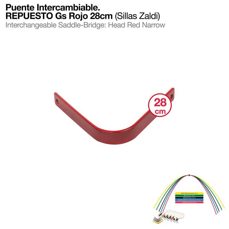 Suporte vermelho intercambiável de 28 cm com texto explicativo e imagem complementar colorida