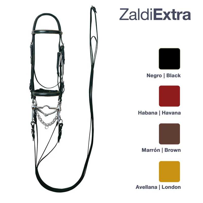 Bridão de couro preto com corrente metálica e opções de cores ZaldiExtra.