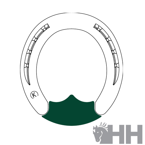 Ferradura branca com aplicação verde escura e símbolos em fundo branco