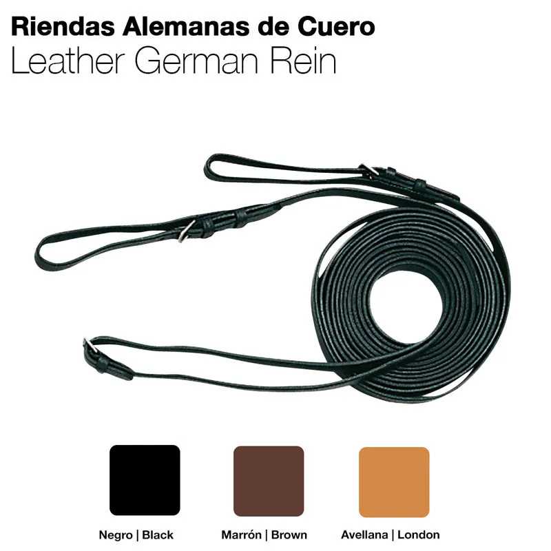 Riendas de couro alemão em três cores: preto, castanho e avelã
