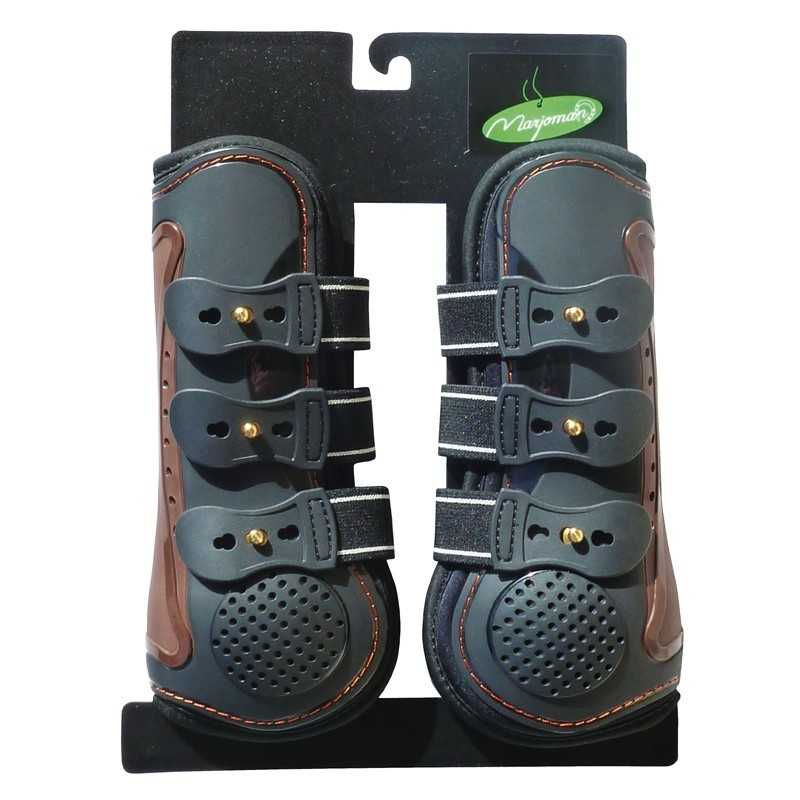 Botas de proteção para cavalo em preto e castanho com tiras de velcro