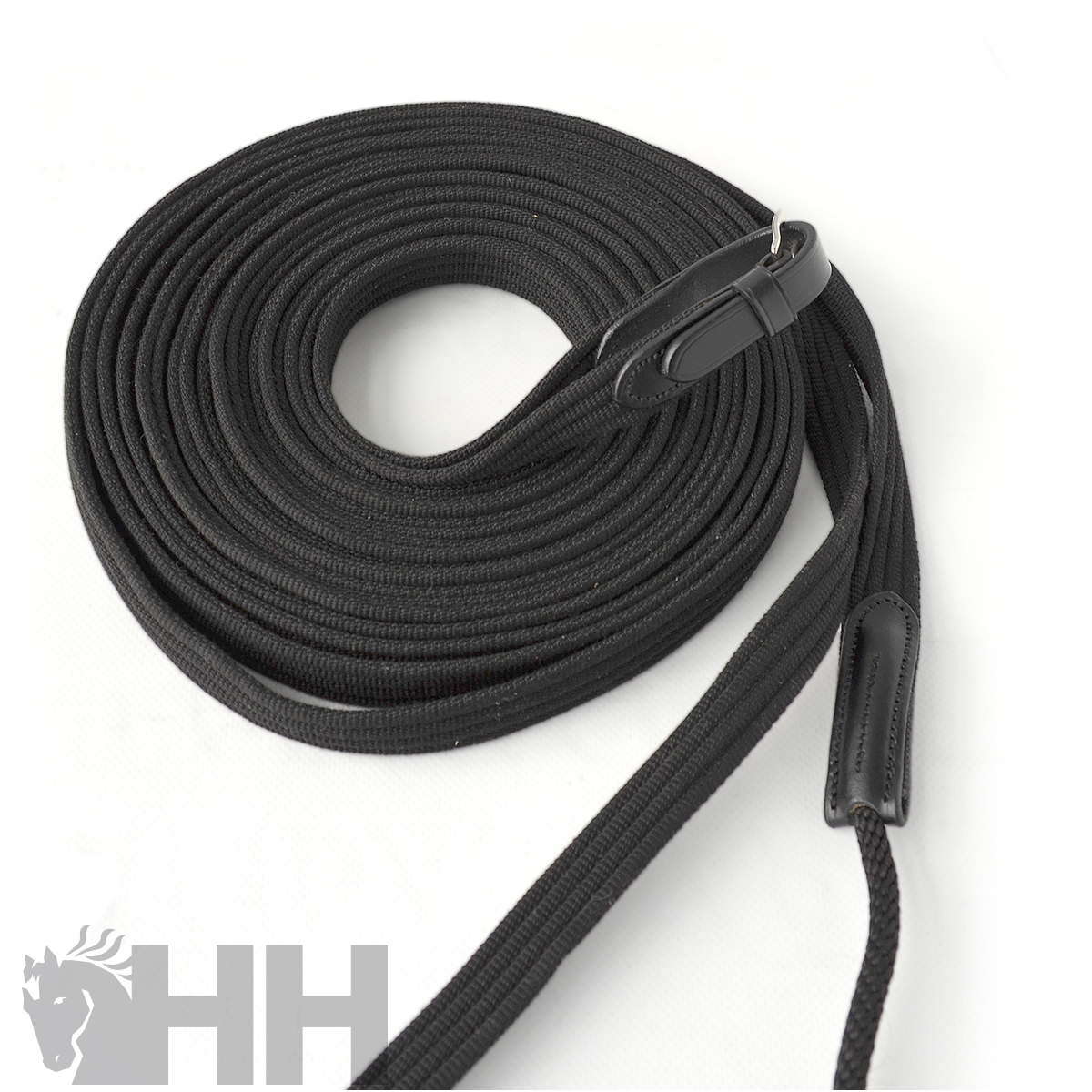 Corda preta enrolada com fecho preto e logótipo HH cinza