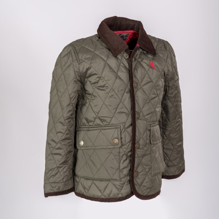 Casaco masculino matelassê verde com gola castanha e bolso frontal