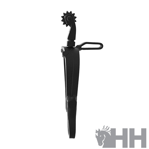 Instrumento metálico preto com roda dentada e pega.