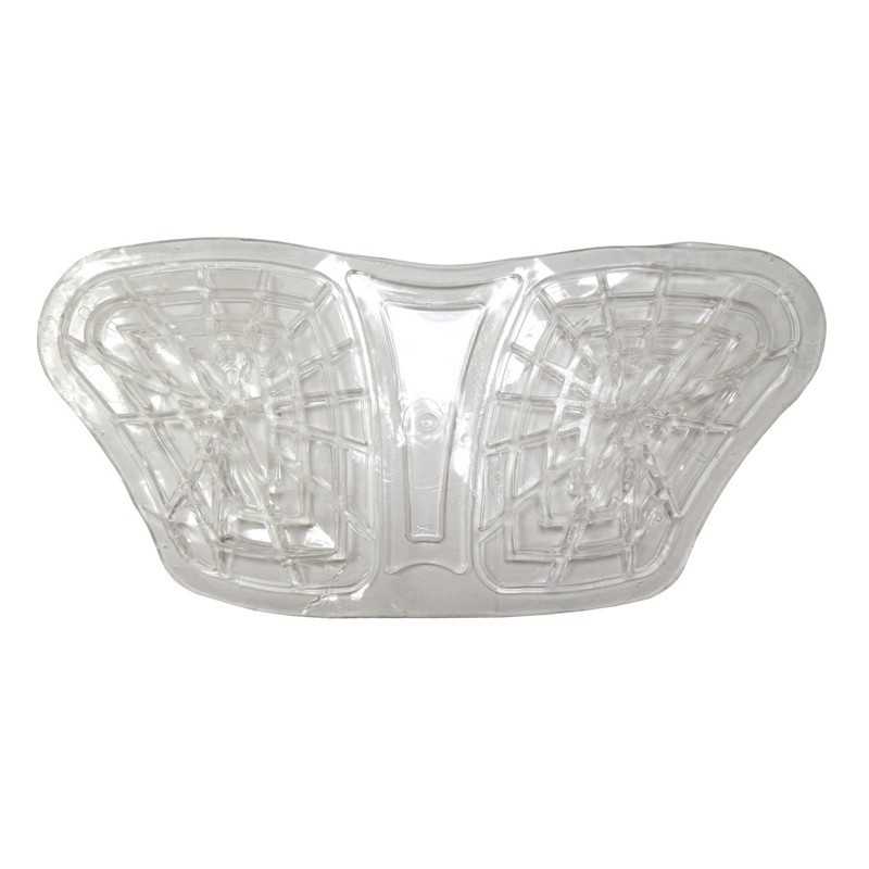 Protetor de calcanhar plástico transparente com padrão texturizado.