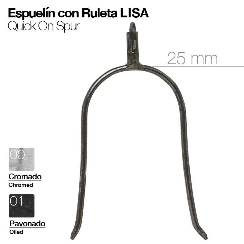 Espuelín metálico cromado ou pavonado com largura de 25 mm