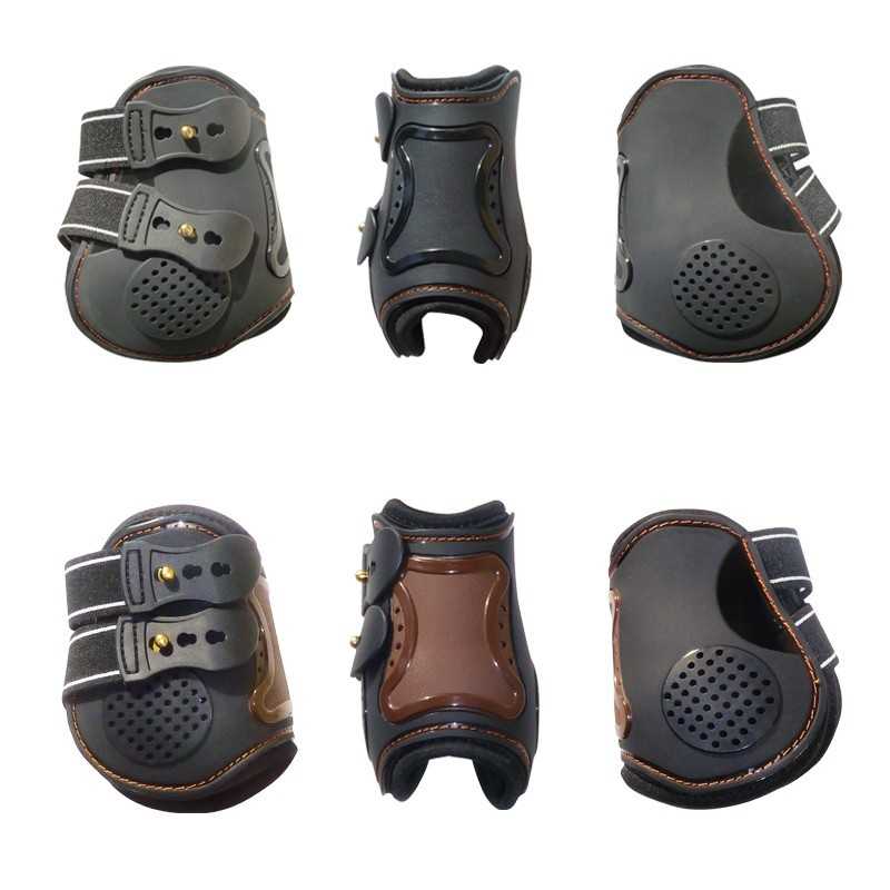 Protetores para cavalos em couro sintético preto e castanho com fechos de velcro