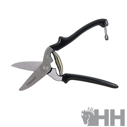 Tesoura de jardim com lâminas metálicas afiadas e punhos pretos