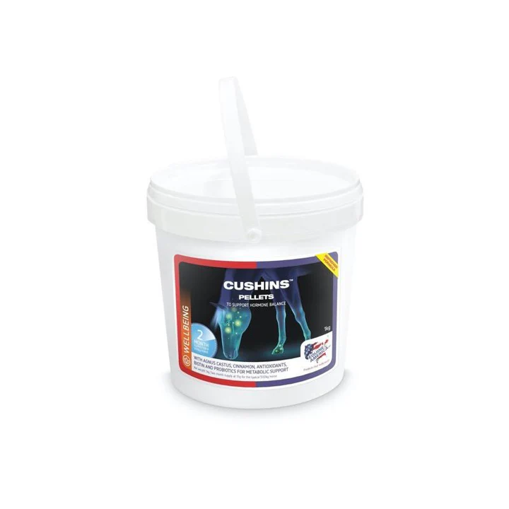 Recipiente plástico branco com pellets CUSHINS para equilíbrio hormonal