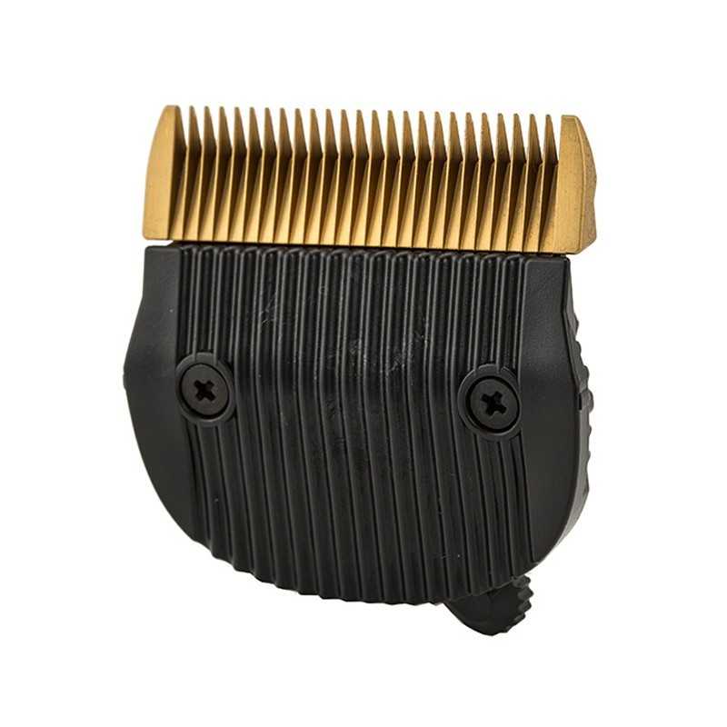 Cabeça de máquina de cortar cabelo com lâmina dourada e corpo preto