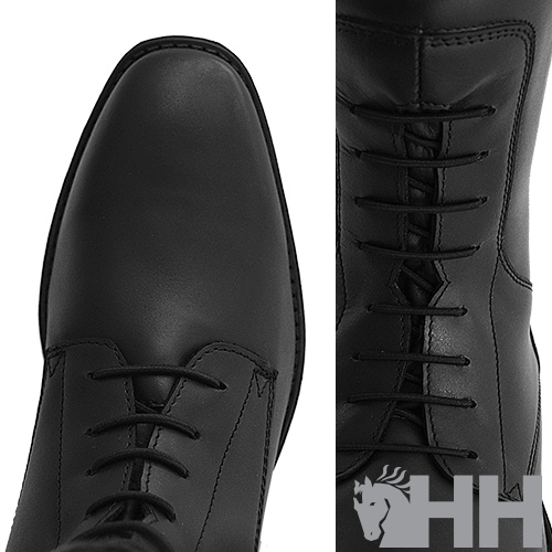 Bota preta de couro com atacadores e logo HH