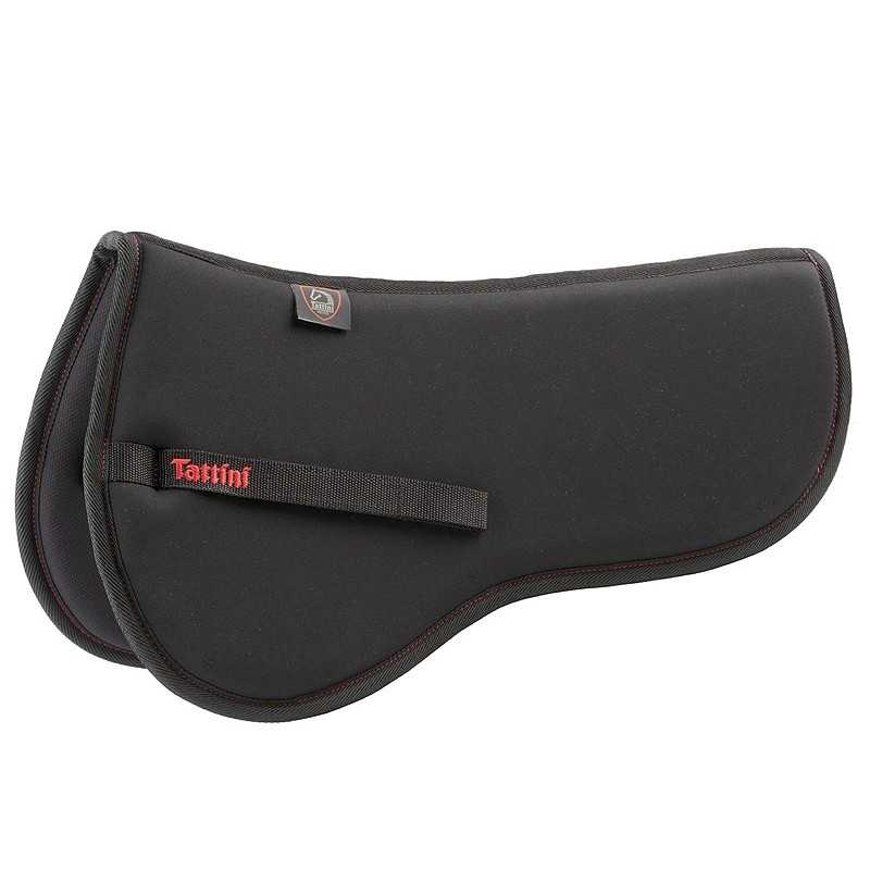 Cavalgadura preta com etiqueta Tattini vermelha e borda arredondada