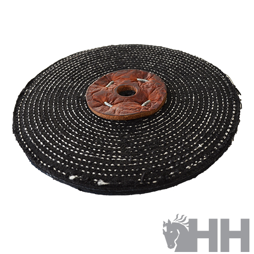 Disco abrasivo circular preto com centro castanho em couro