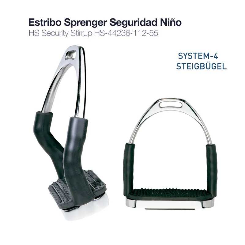 Estribo de segurança para criança HS Security Stirrup em metal prateado com partes pretas