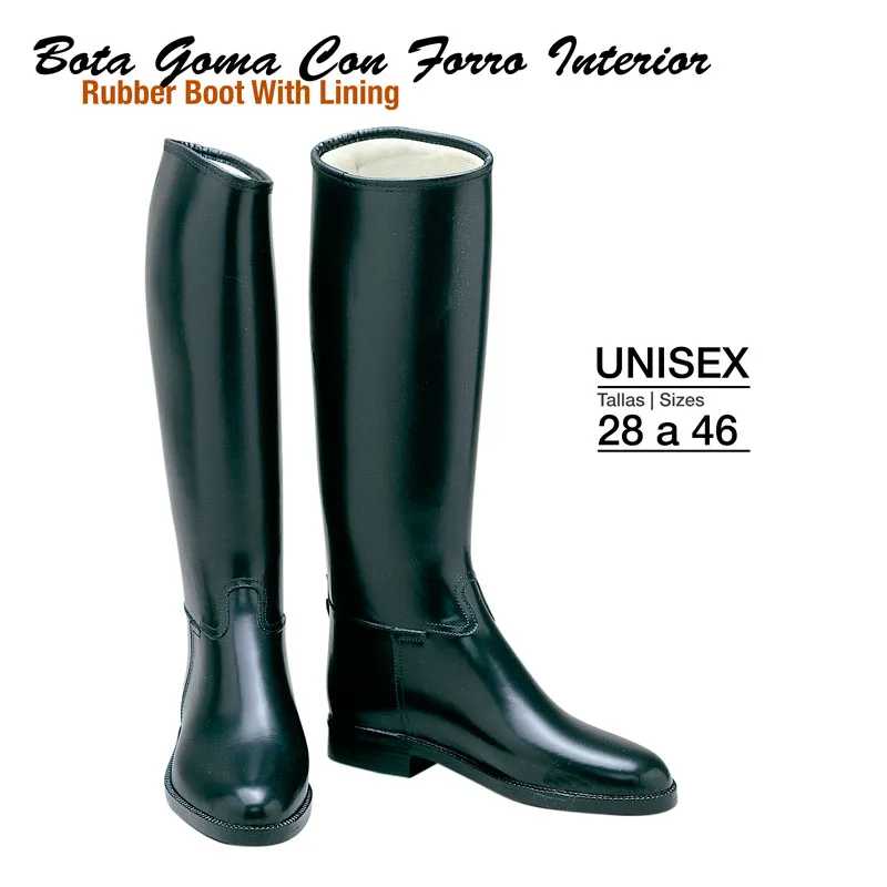 Bota de borracha preta com forro interior branco, unissexo, tamanhos 28 a 46