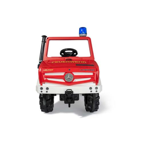 Carrinho de brinquedo vermelho de bombeiros com luz azul e volante