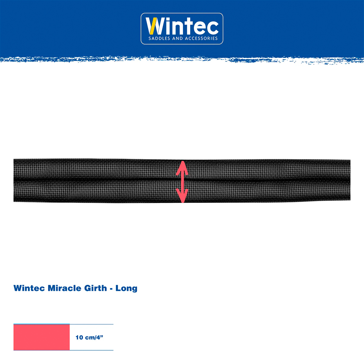 Cinta preta Wintec Miracle Girth - Long com setas vermelhas e escala de medida