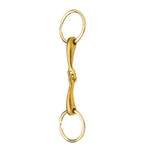 Chaveiro metálico dourado com dois anéis e elo central