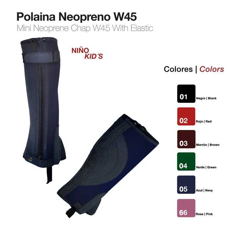 Polaina de neopreno W45 infantil em várias cores com fecho e elástico
