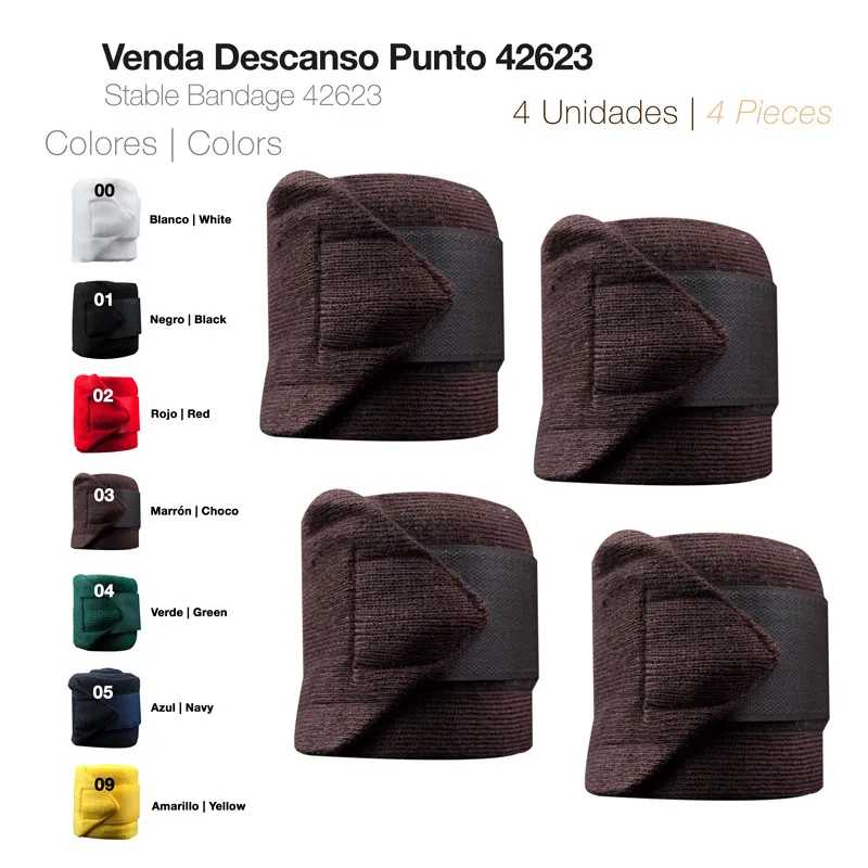 Venda elástica para suporte em várias cores com quatro unidades castanhas com fecho ajustável.