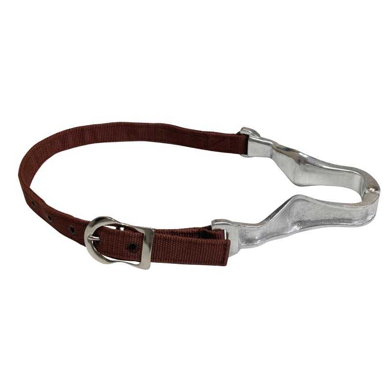 Coleira para animal de tecido castanho e metal prateado