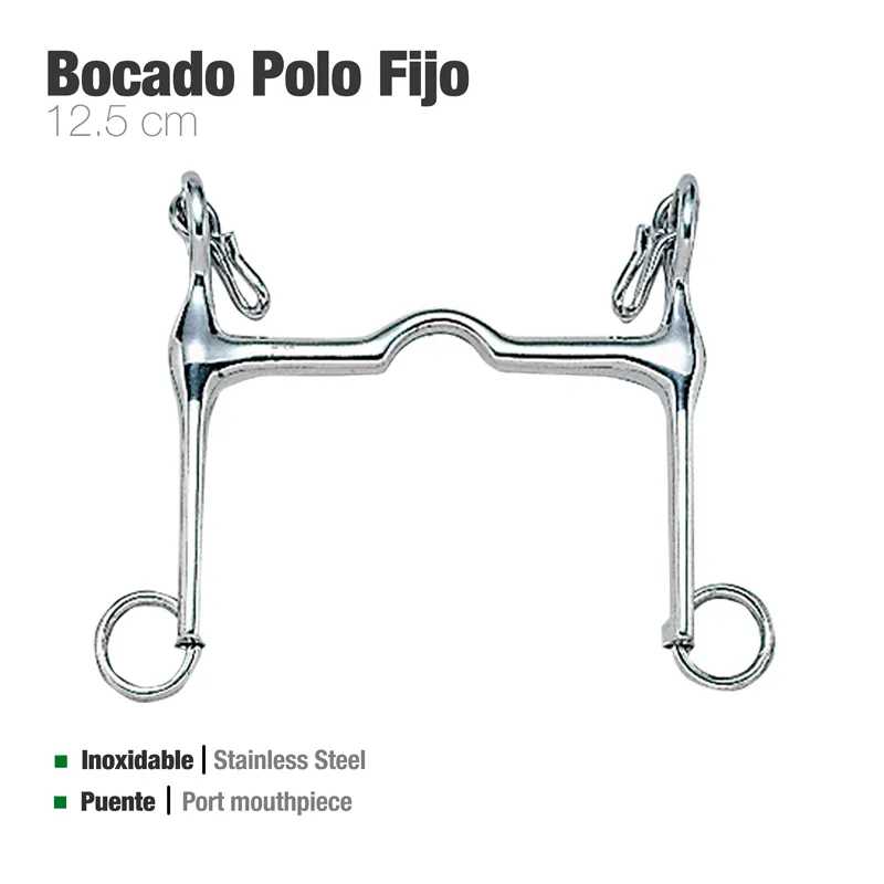 Bocado Polo Fijo em aço inoxidável prateado com design puente e 12,5 cm