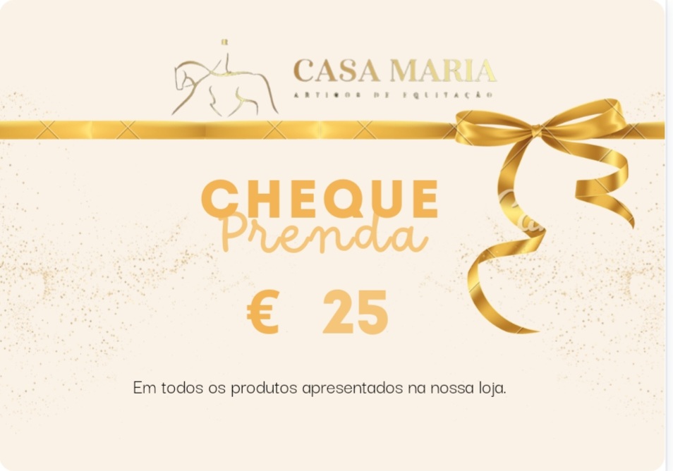 Cheque-prenda creme com texto dourado e laço dourado da CASA MARIA
