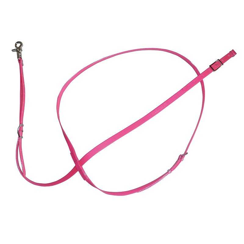 Trela para cão cor-de-rosa em couro com fivela e mosquetão metálicos